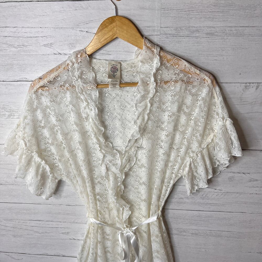 In Bloom by Jonquil Robe Womens Size Small Ivory Retro Lace Wrap Babydoll Floral - Picture 8 of 16